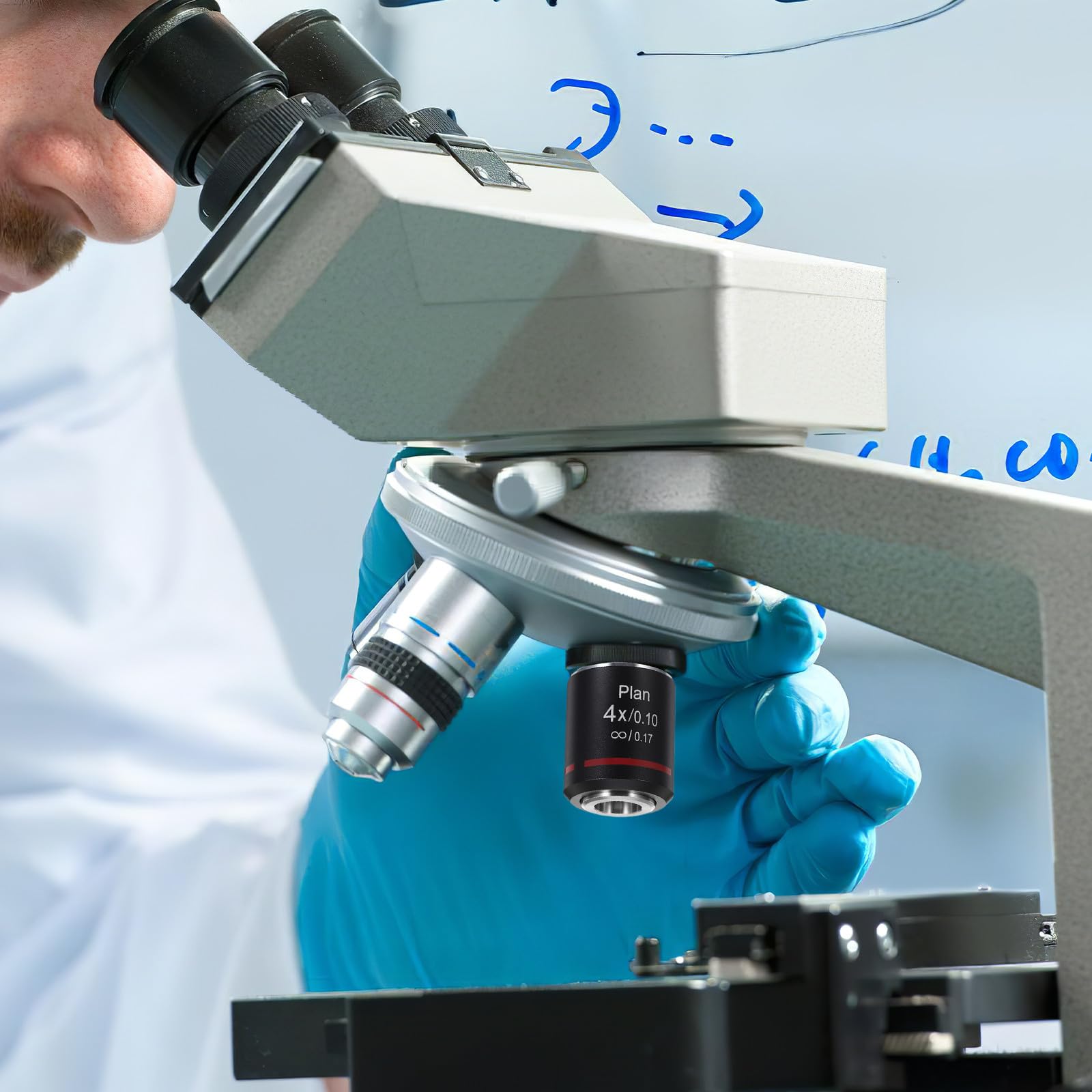 Tofficu Objetivo de Microscopio Biológico 4X Apertura Numérica 0,10 en Cobre Negro para Educación y Histología Alta Resolución y Distancia de Trabajo Óptima