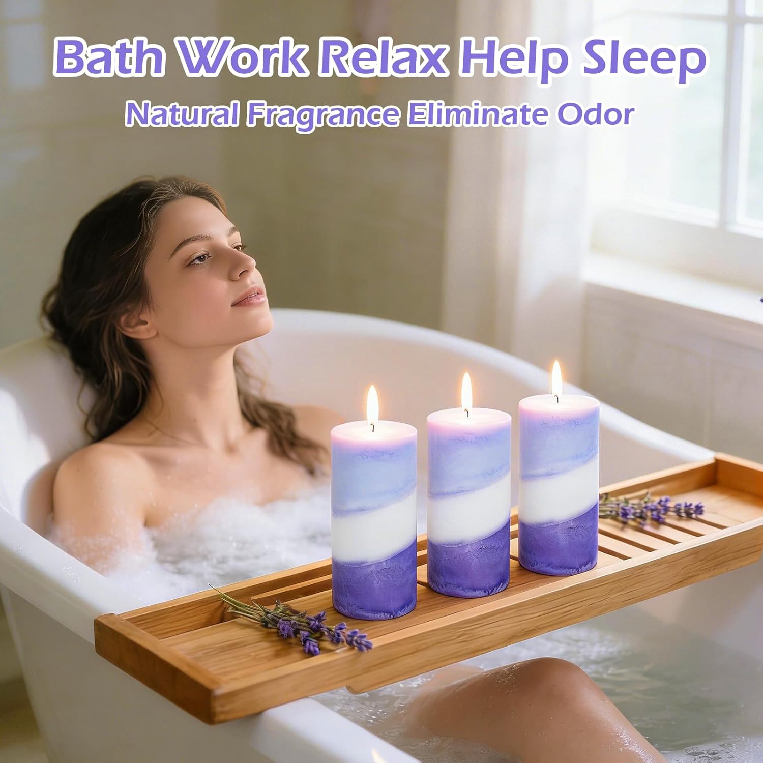 Pillar Candles 3x6 Inches Purple Lavender Scented Hand-Poured Long Burning Floral Aromatherapy Gradient Decorative Candle for Home Decor Relaxation Stress Relief Party Bedroom