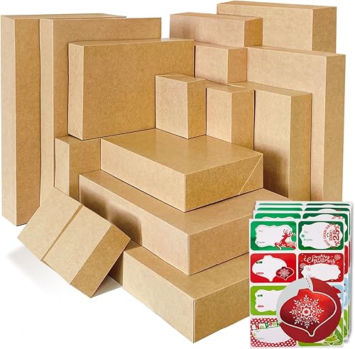 16 cajas de papel de estraza con tapas para envolver ropa grande y 80 calcomanías de papel de aluminio de aluminio para etiquetas navideñas (tamaño