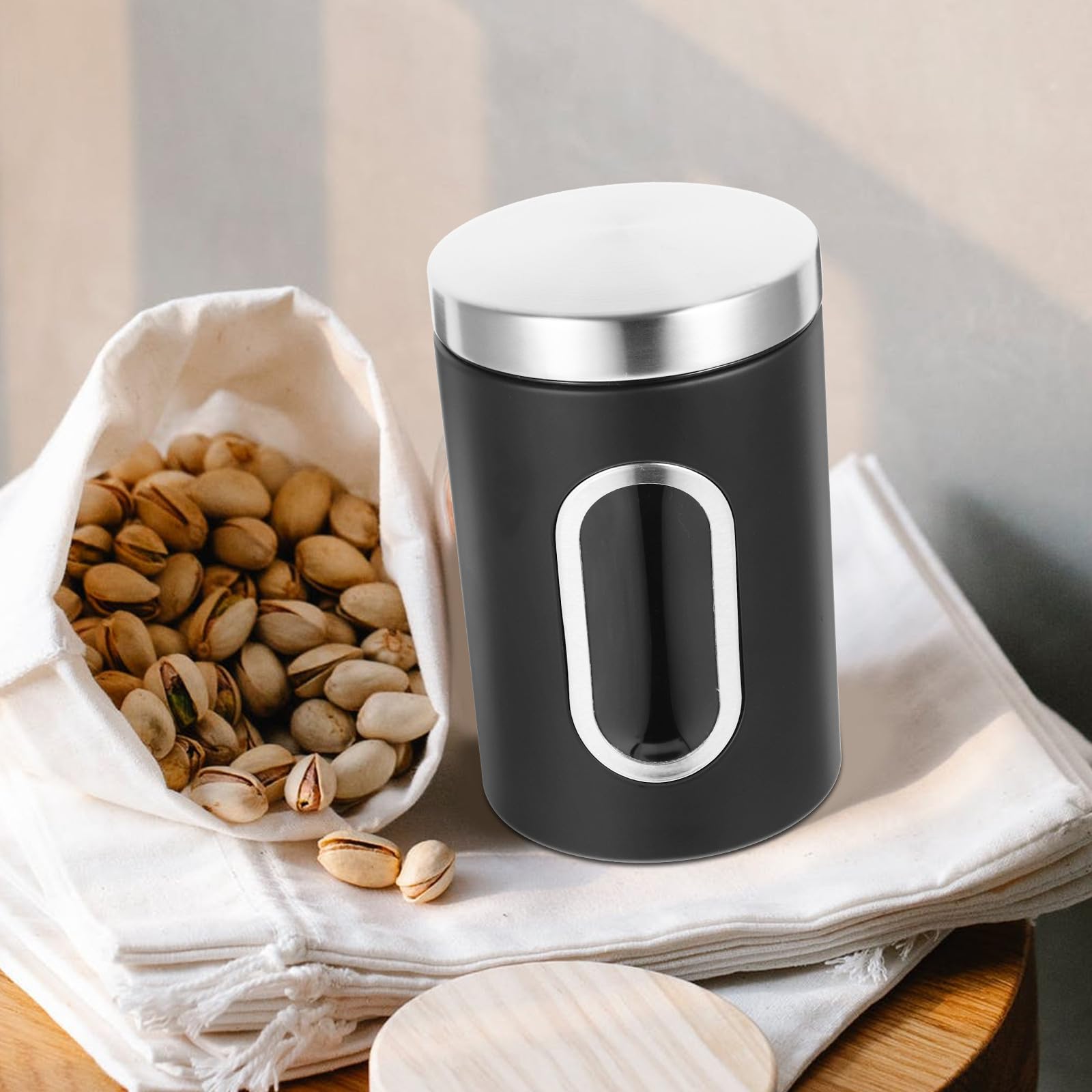 3 Stück Edelstahl Vorratsdosen Luftdicht Verschlossen mit Gutem Dichtungseffekt für Kaffee Gewürze für Küchenschrank und Arbeitsplatte