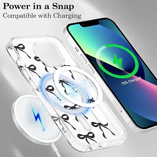 Miniatura 4 de UEEBAI - Funda magnética para iPhone 15, diseño de lazo, compatible con MagSafe, funda transparente delgada inalámbrica, antiamarilleo, a prueba de