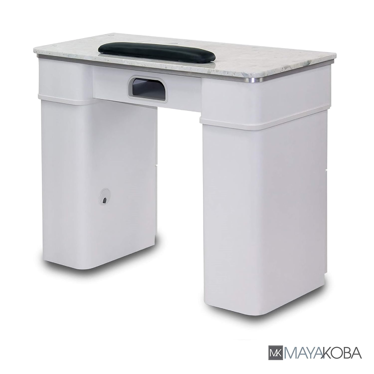 MAYAKOBA Sonoma Manicure Table, Nail Station for Beauty Salon Furniture & Equipment, Marble Top & 1UV Hole, Modern White/Silver