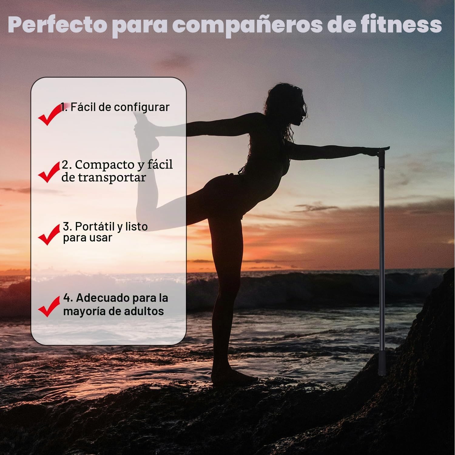 Gosknor Palo de Yoga, Palo de Estiramiento de Yoga Ajustable de 1,52m Palo de Movilidad de Acero Inoxidable para Estiramiento Palo de Ejercicio Multifuncional para Fitness, Equilibrio, Estiramiento