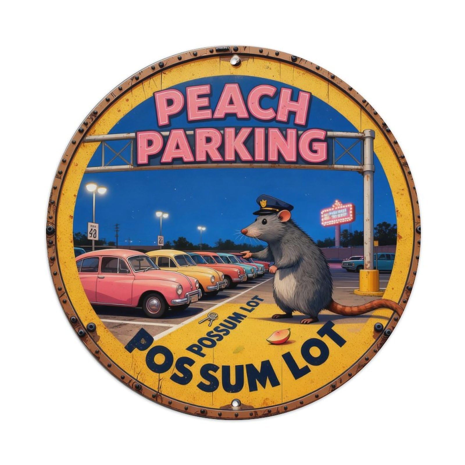Peach Parking Sign Metal Tin Sign Plaque