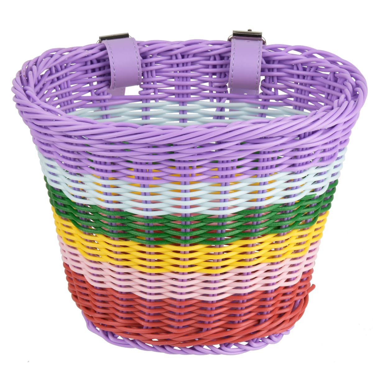 Bike Basket Front Rainbow, Woven Bicycle Basket for Handlebars Cycling Baskets Cute, Bike Accessories Scooter Basket Cycle Baskets with Leather Straps Adjustable for Bicycle Trike Scooter Balance Bike