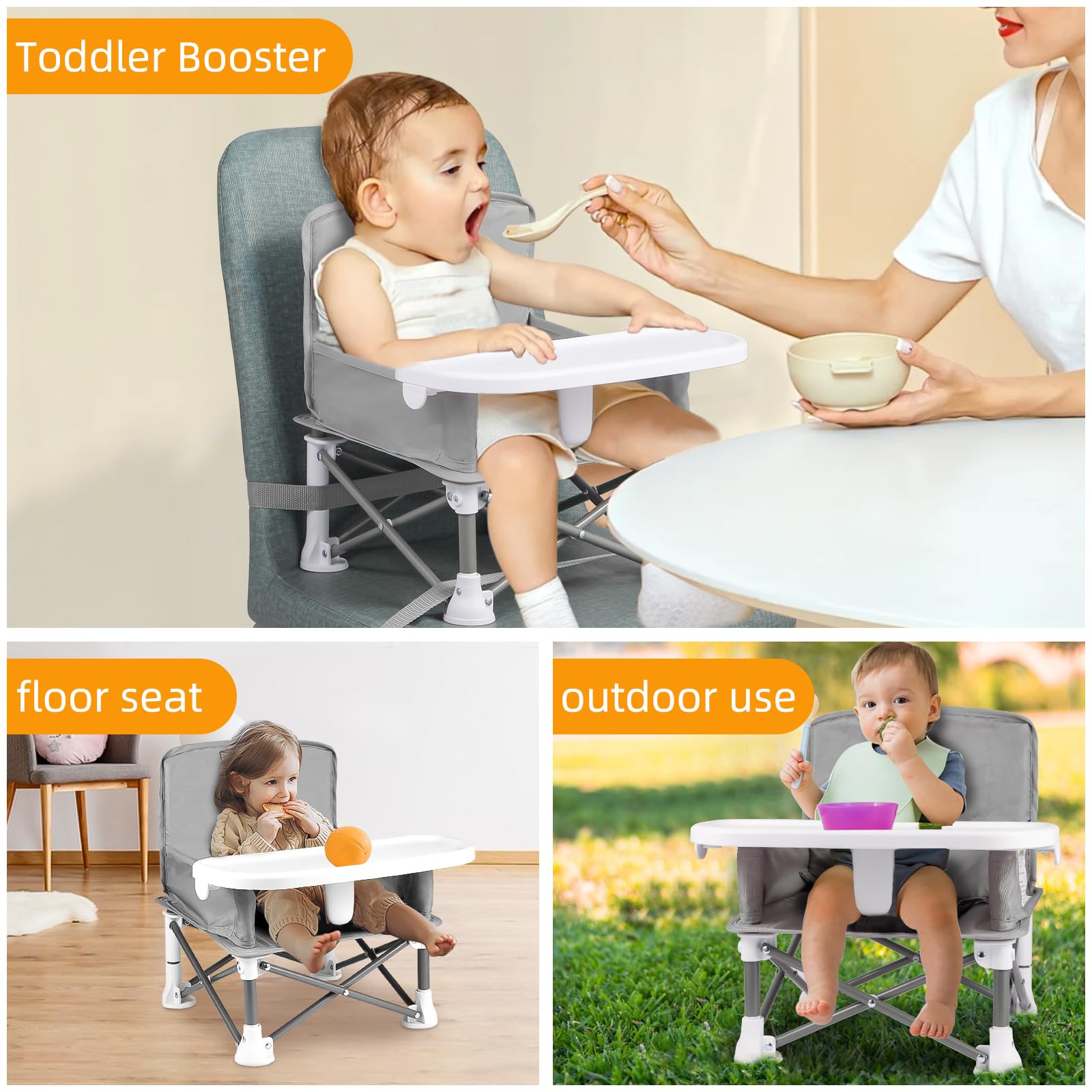 MFSLOVE Portable Booster Seat with Feeding Tray for Babies Toddler Booster Seat for Dining Baby Feeding Seat Baby Camping Chair,Travel Chair for 6 Months to 3 Years - Image 4