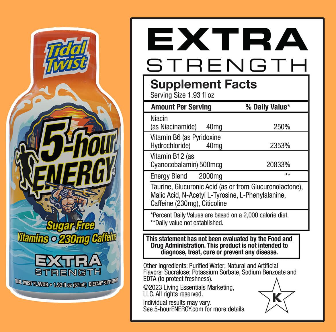 5-hour ENERGY Extra Strength Energy Shot, Tidal Twist (1.93 oz., 30 Count), Zero Calories & Sugar-Free 230 mg Caffeinated Energy Shot, Amino Acids & B Vitamins, Dietary Supplements, , Pina-Colada Flavor - Image 2