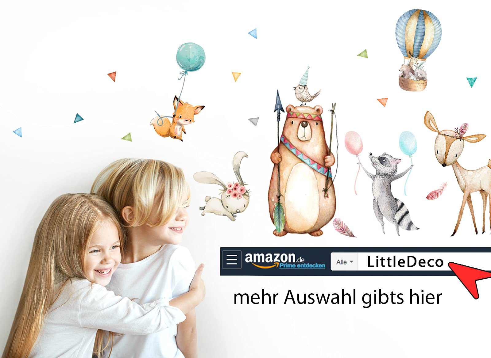 Little Deco Wandtattoo Waldtiere & Bär mit Pfeil und Bogen DL490 L - 119 x 81 cm (BxH)