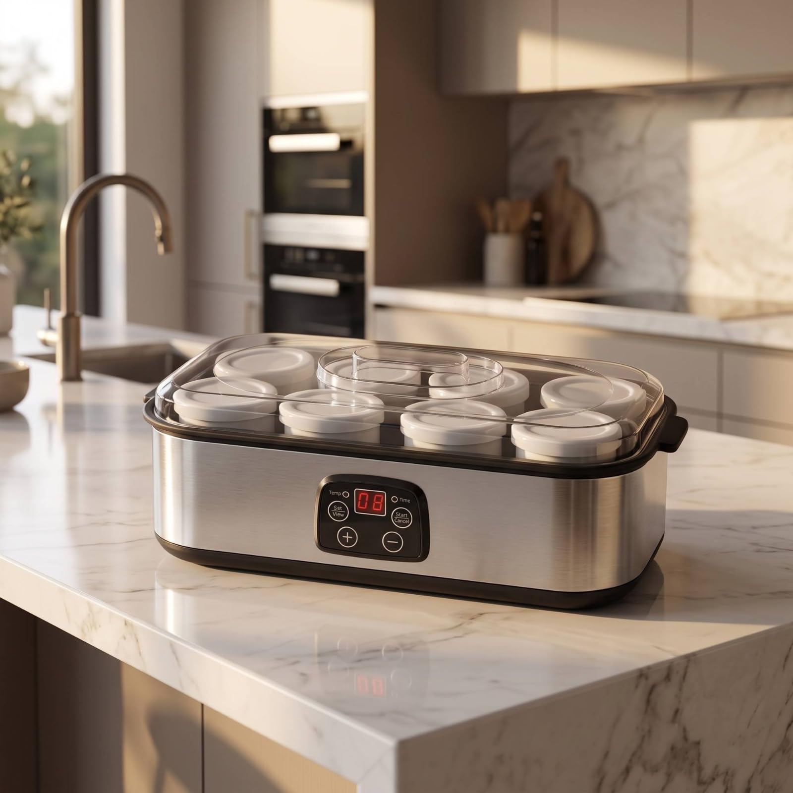 harayaa Yaourtière Électrique Machine Yaourt Fermentation Appareil Cuisine Inox Pots Verre Cuisson Douce et Arômes Naturels Maîtrisés Adaptée à la Famille Dessert Maison Petits Déjeuners Collation