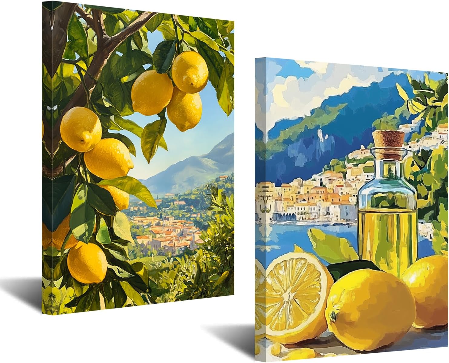 CXHOSTENT Kitchen Lemon Wall Decor 2 Panel Lemon Tree Pictures Wall Art Yellow Citrus Fruit Print Botanical Painting Farmhouse Artwork for Dining Room (Yellow, 11x14inchx2 Pieces)