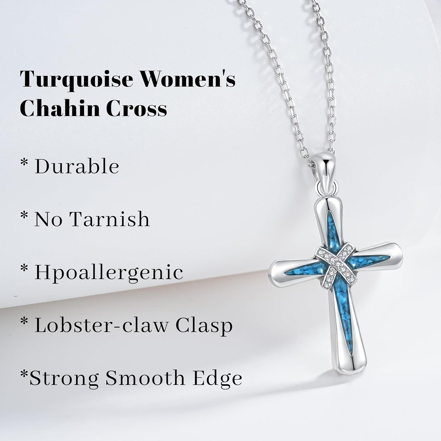 Cross Necklace for Women Sterling Silver Turquoise Jewelry Faith Goth Cross Pendant Western Religious Gifts Jerusalem Blue Crosses for Mother Daughter Birthday - Image 4