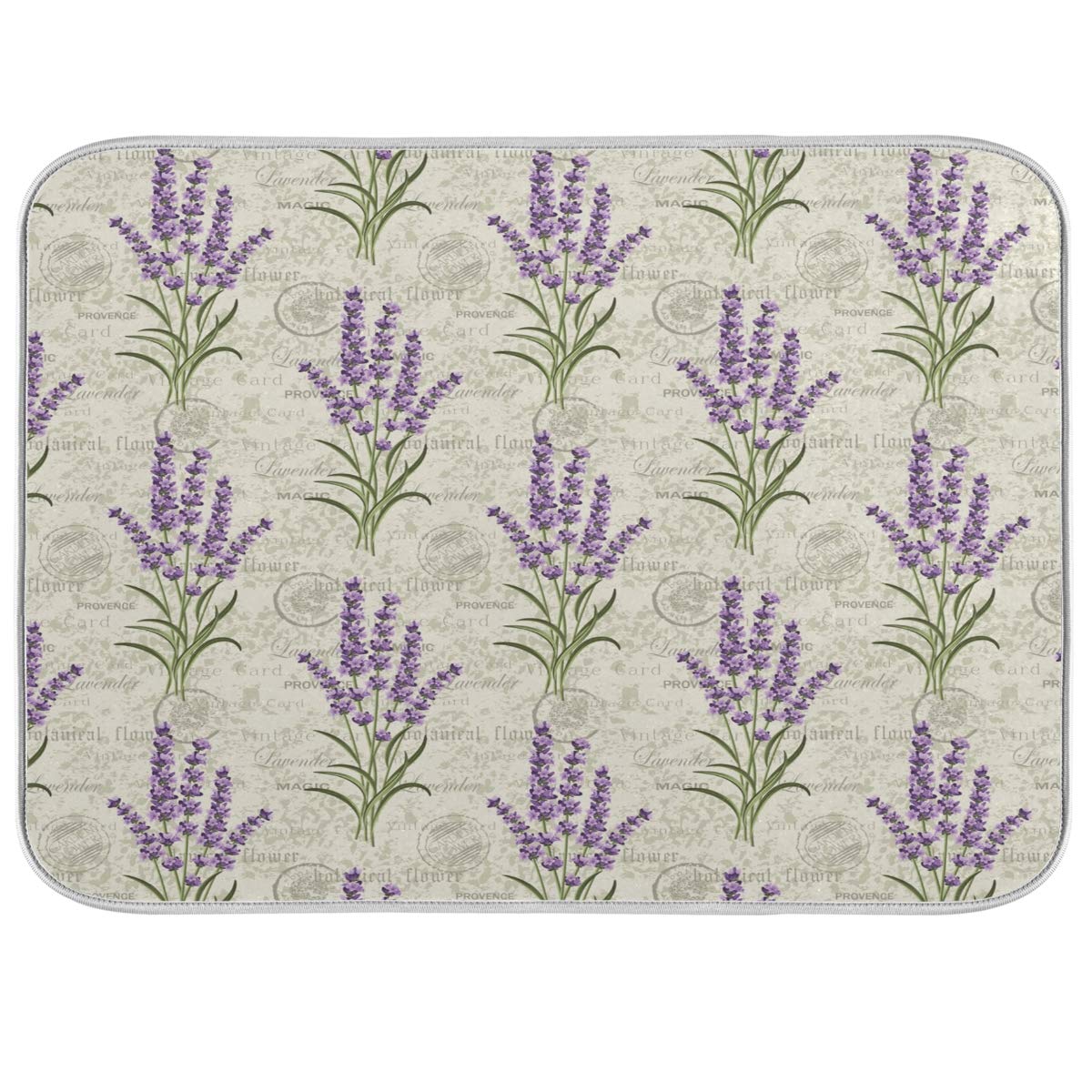 Lavender Dish Drying Mat 16x18 inch Flowers Stall Floral Grunge Herbs Leaves Purple Dish Drainer Kitchen Counter Mats Bottles Dish Dry Pad Protector for Kitchen Countertops