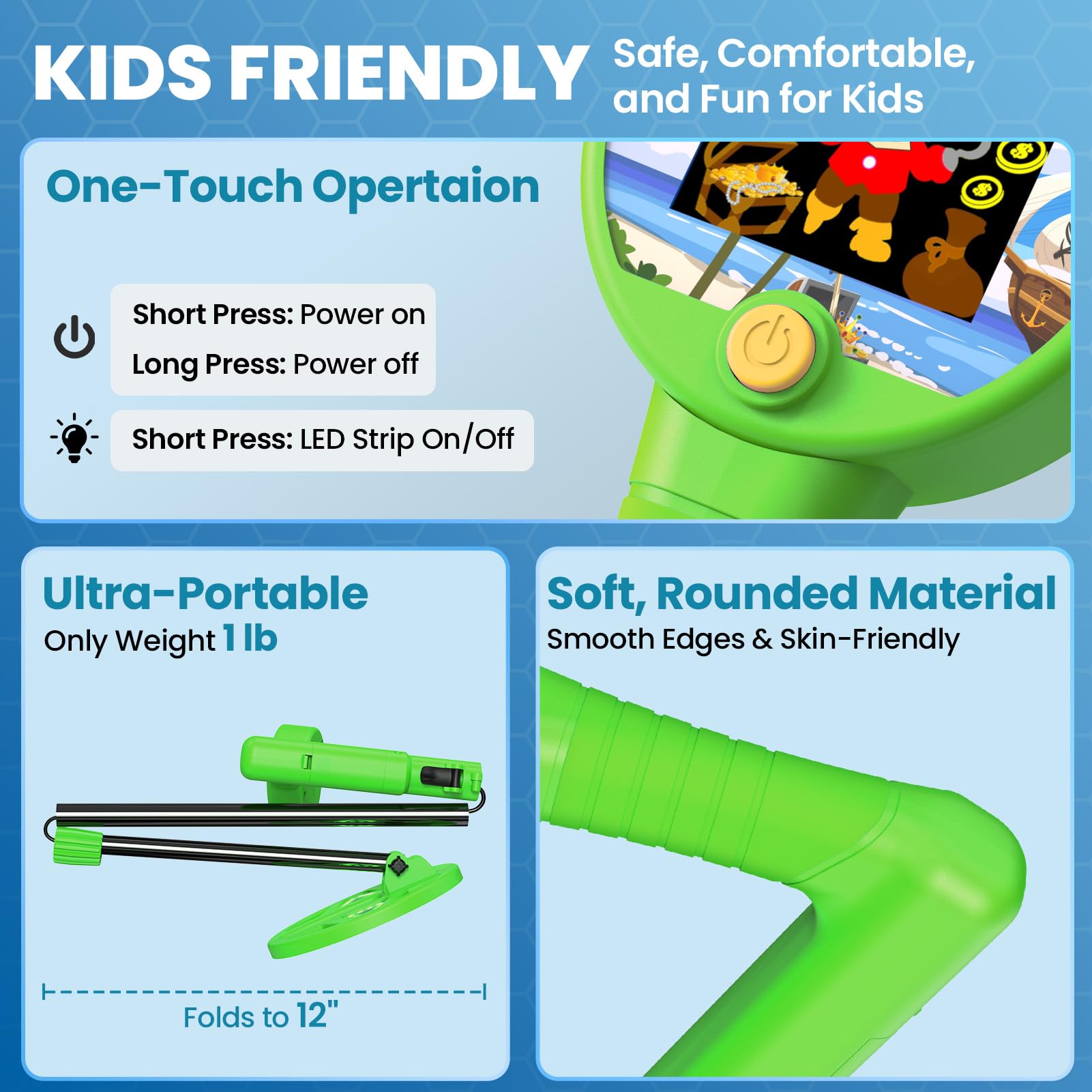 DR.ÖTEK Detector de Metales para niños, Detector de Metales Ligero para niños con Pantalla LCD intuitiva, detectores de Metales Impermeables Ajustables de 27.5 a 30.7 Pulgadas con Bobina de 6.6