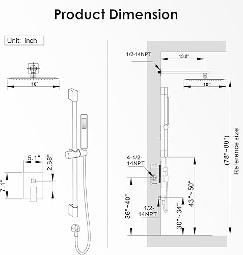 Miniatura 8 de ESNBIA Sistema de ducha, grifo de ducha de barra deslizante montado en la pared con cabezal de ducha de lluvia de 10 pulgadas y combo de rociador de