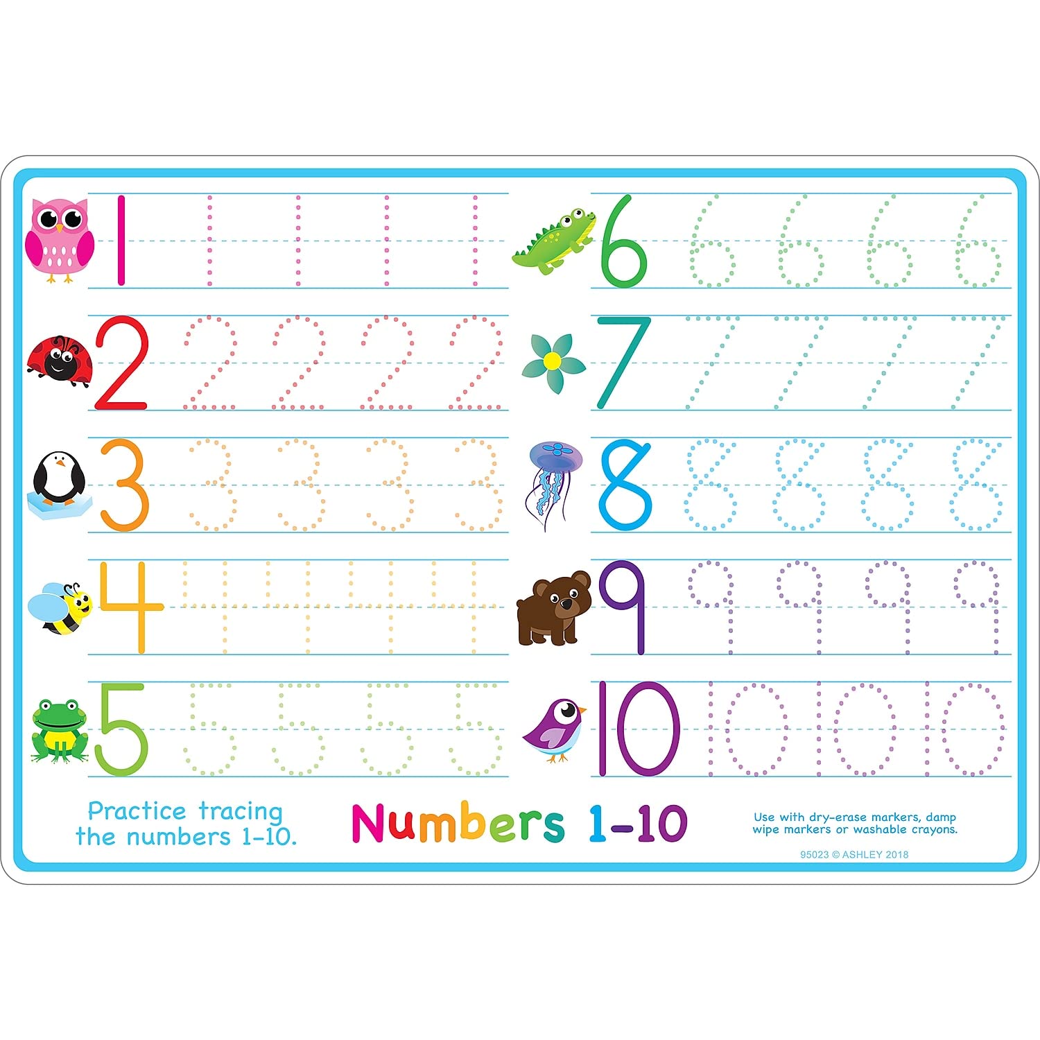 Ashley Productions Smart Poly 12" x 17" Numbers 1-10 Learning Mat, Double-Sided (ASH95023) - Image 3