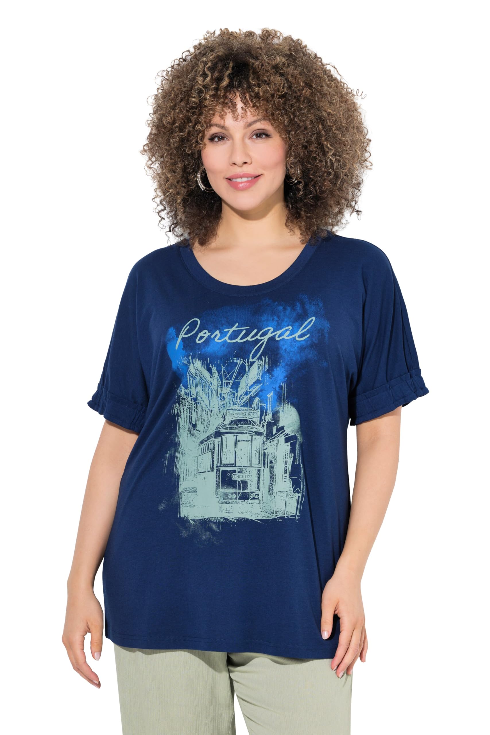 Ulla Popken Damen große Größen Übergrößen Plus Size T-Shirt, Portugal, Oversized, Rundhals, Halbarm 840659