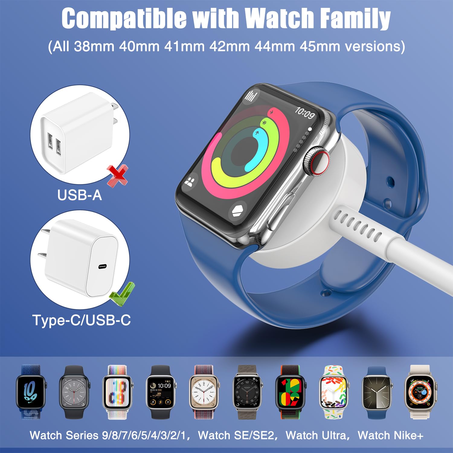 2Pack for Apple Watch Charger USB C Magnetic iWatch Charger Cable Fast Charging Cord Compatible with Watch Ultra2 Ultra Series 9 8 7 6 SE SE2 5 4 3 2 1-3FT(1M) White (Pack of 2)
