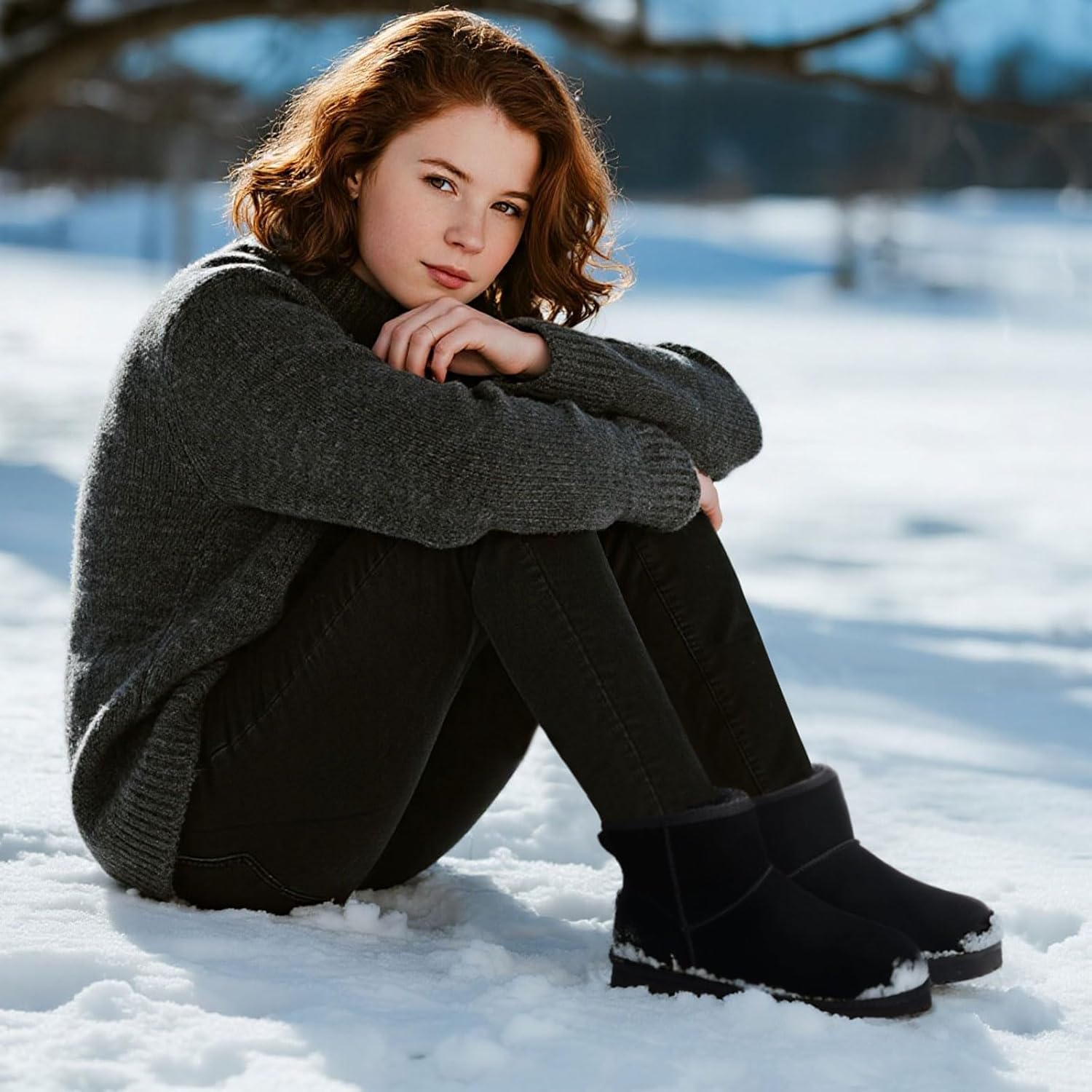 KIDMI Women's Classic Genuine Suede Mini Boots Fuzzy Snow Booties with Fur Lined - Image 2