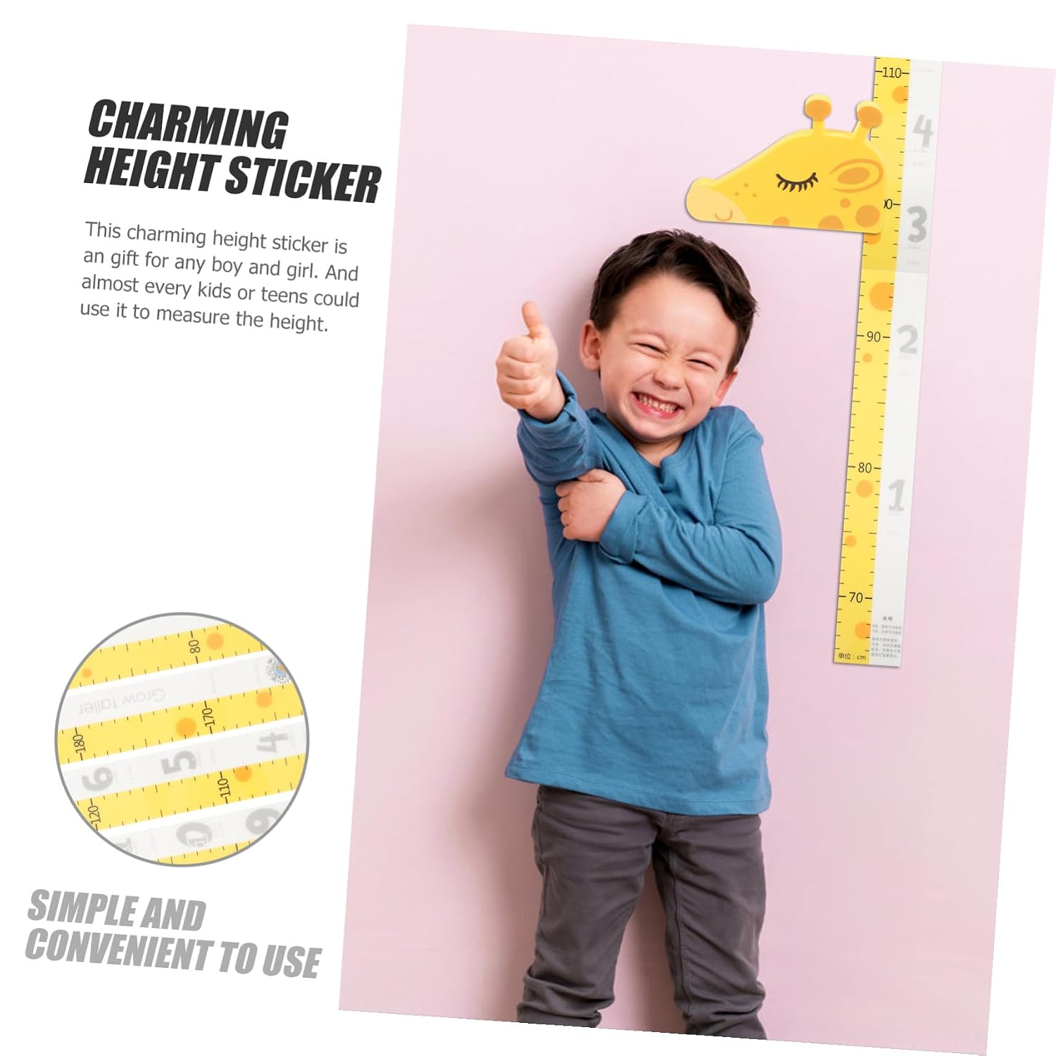 ORFOFE Giraffe Height Measuring Sticker Removable Wall Growth Chart for Bedrooms Nurseries Kindergartens with Head and Growth Recording Space
