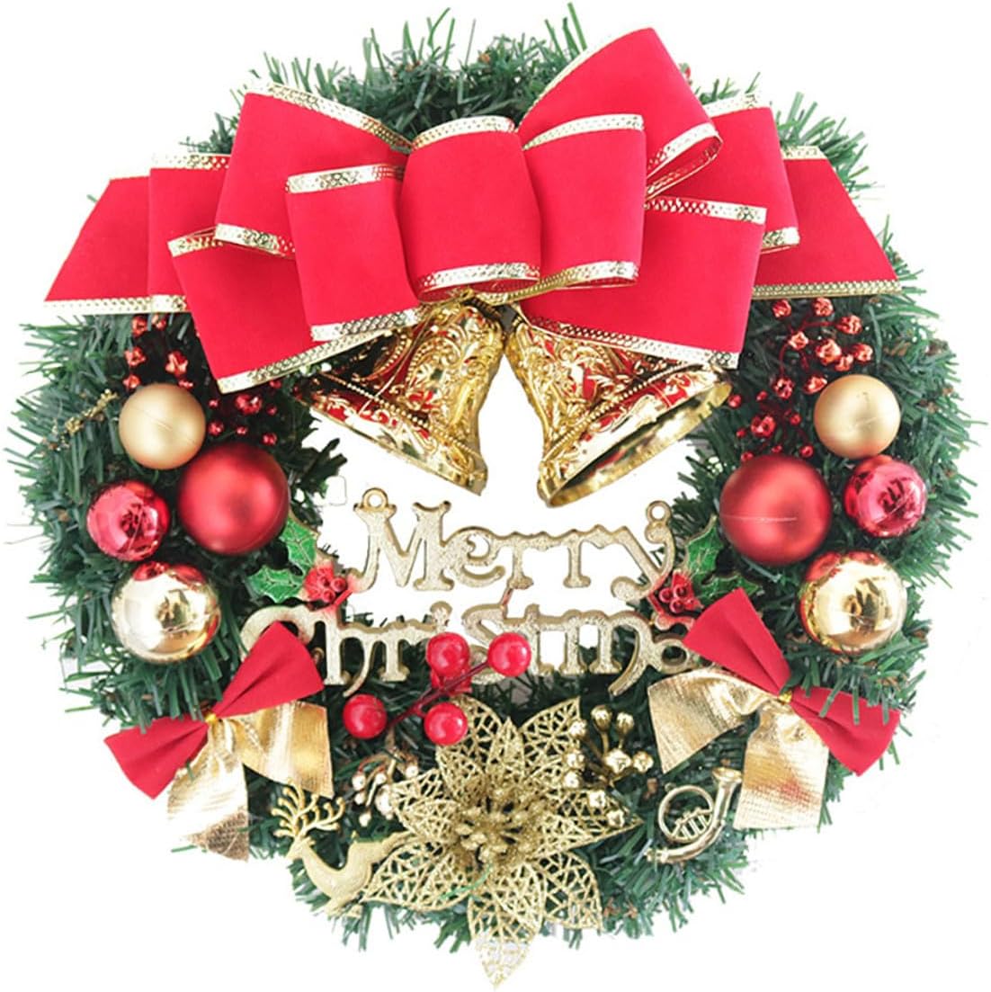Christmas Door Wreath with Red Deer Design Classic Xmas Garland for Porch Entry Staircase Wall Decoration Elegant Holiday Home and Office Ornament