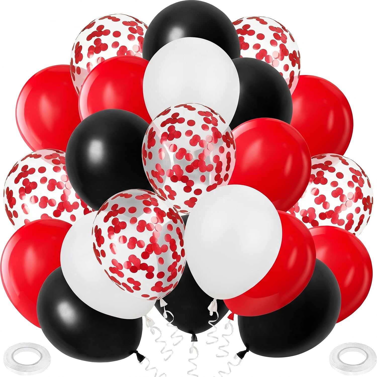 Luftballons Rot Weiß Schwarz, 60 Stück Rote Konfetti Latex Luftballon Schwarze Helium Ballon Weiss Partyballoons für Taufe Geburtstag Hochzeit Baby Shower Party