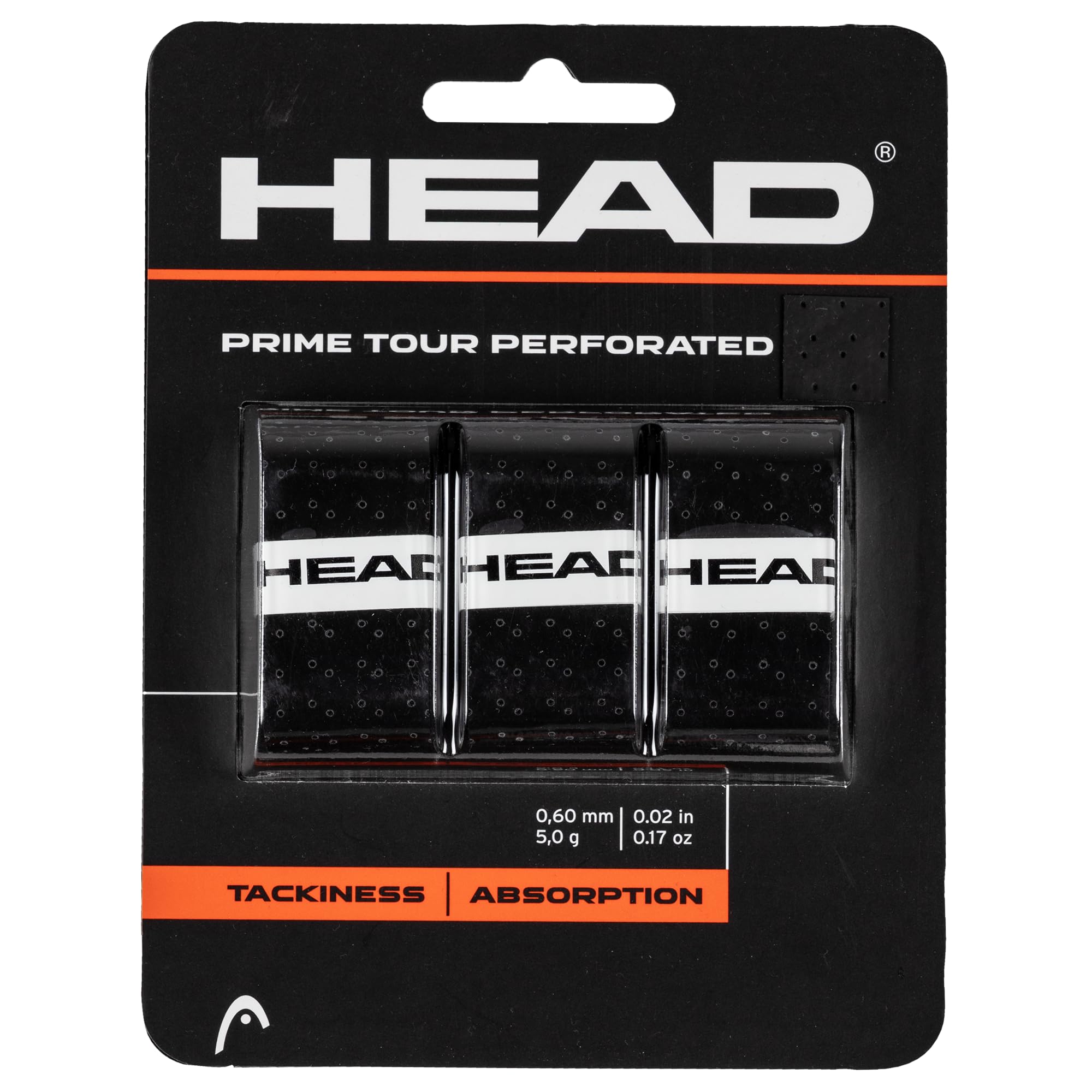 Head Prime Tour Perforated Racquet Overgrip, Black, 50-Pack