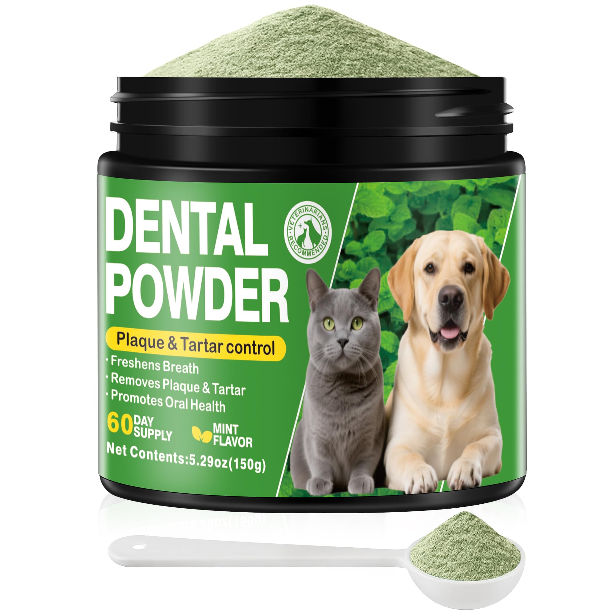 Dog Teeth Cleaning Powder, Dog Dental Powder and Cats Breath Freshener, Plaque Off, Bad Breath & Tartar Remover for Dogs, Dog Teeth Cleaning with Enzymes- 60-Day Supply -Mint Flavor