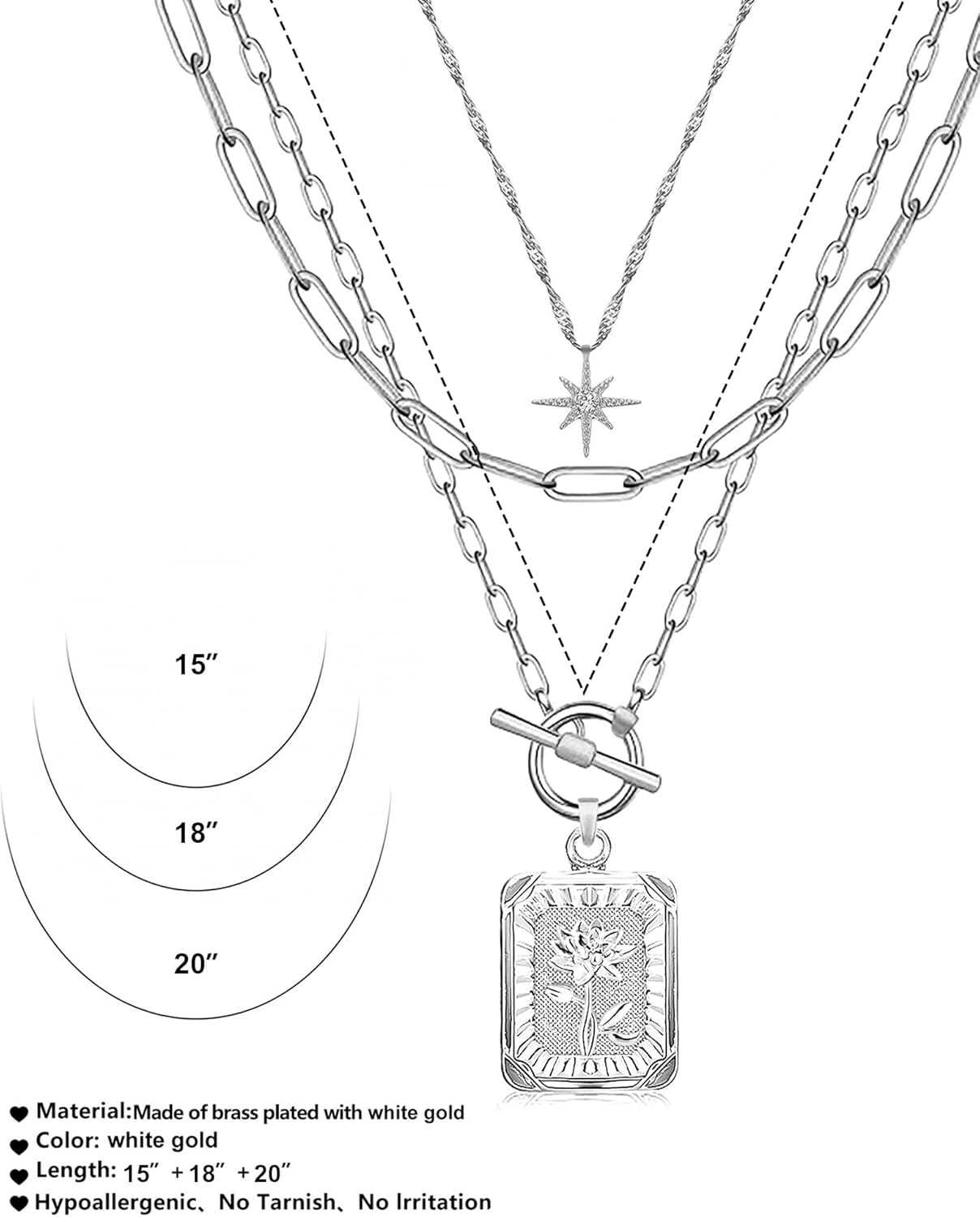 MJartoria Layered Necklaces for Women Trendy, 14K Gold Plated Brass Simple Star Choker Square Birth Flower Necklace, Paperclip Chain Necklaces Jewelry Gifts - Image 5