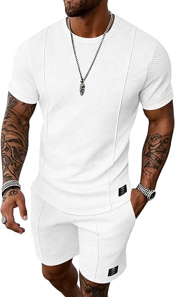 UOUA Mens Shorts Set 2 Piece Summer Outfits Casual Vacation Tracksuits