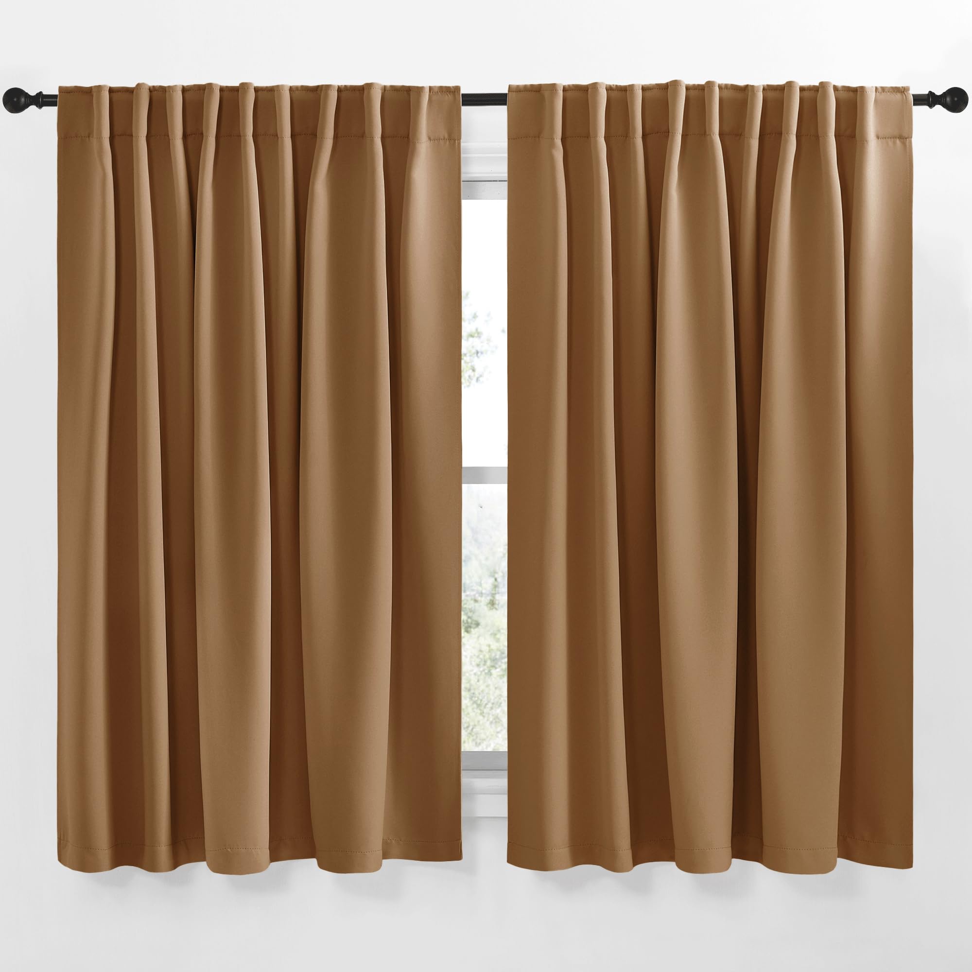 NICETOWN Blackout Curtain Panels Window Draperies - (Gold Brown Color) 62x63 inch, 2 Pieces, Insulating Room Darkening Blackout Drapes for Doorway Shower Bathroom Laundry Room Bifold Door