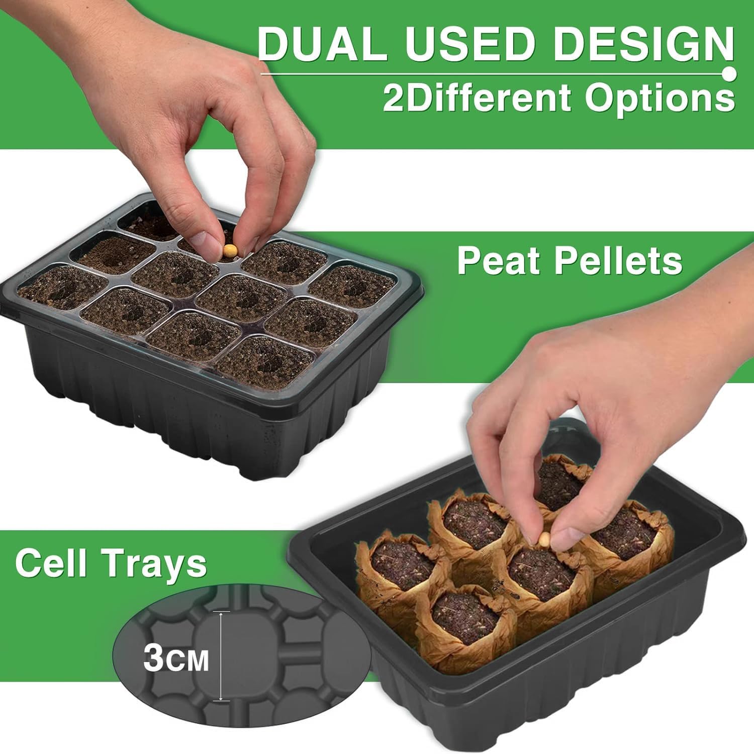 YAUNGEL Seed Starter Tray with Grow Light, 6 Pack Seed Starter Kit with Timing Controller Adjustable Brightness, Thicken Seedling Starter Trays with Humidity Domes Heightened Lids, Black