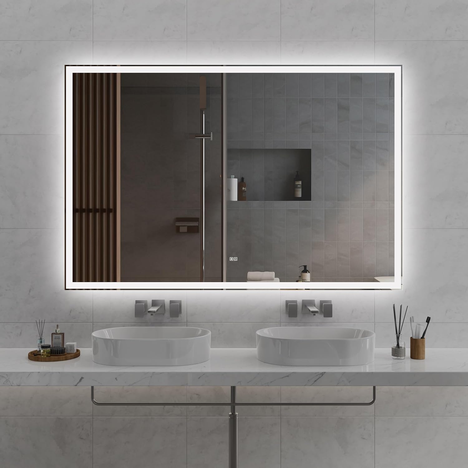 72"x48" Modern LED Smart Mirror Bathroom Mirror, Front Lit & Back Lit with 3 Color Adjustable, Memory Function, Anti-Fog, Time Mode Control[Unable to Ship on Weekends]