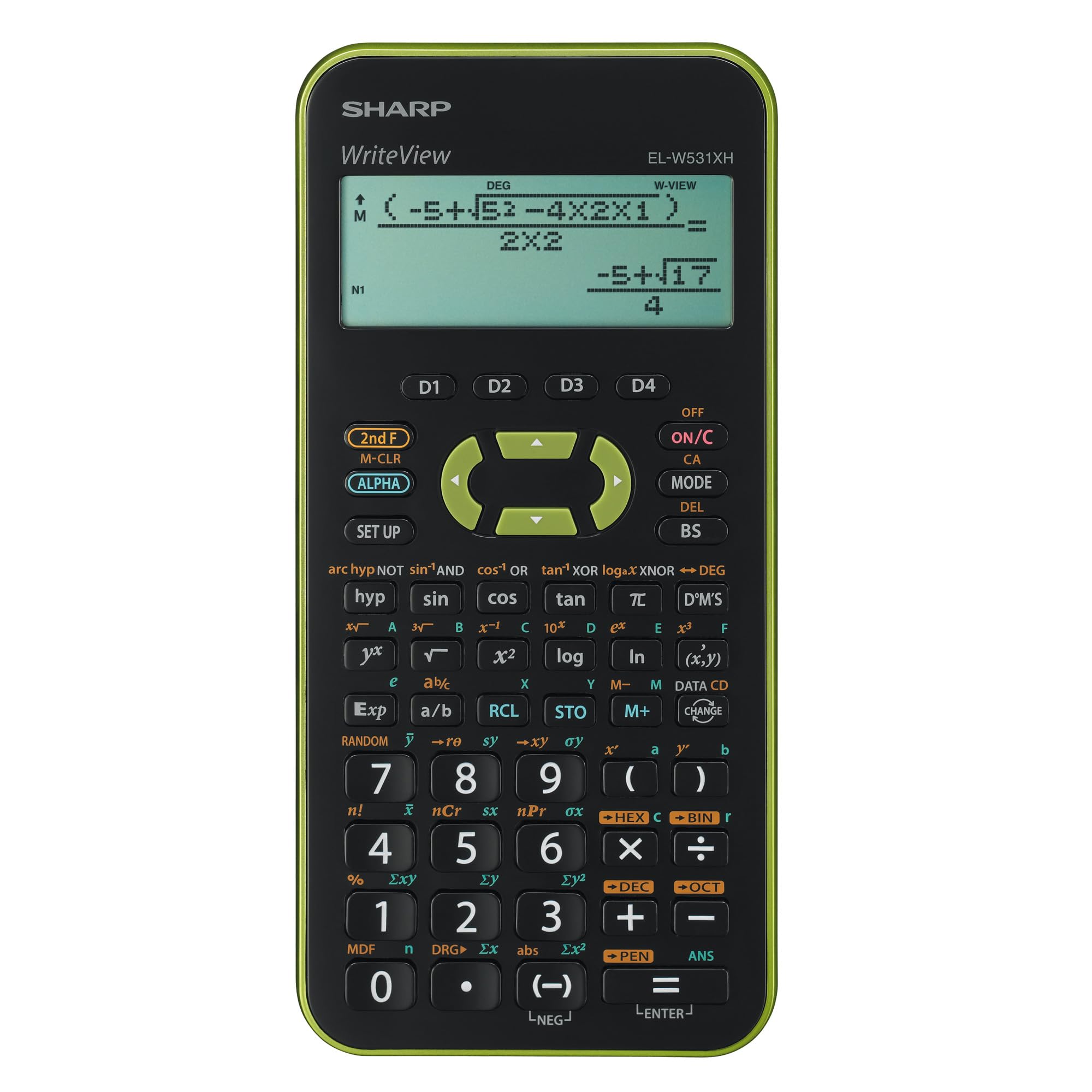 SharpEL-W531 XH-GR Scientific Calculator WriteView Display Metallic Green with Battery 335 Functions for Grammar/Secondary School
