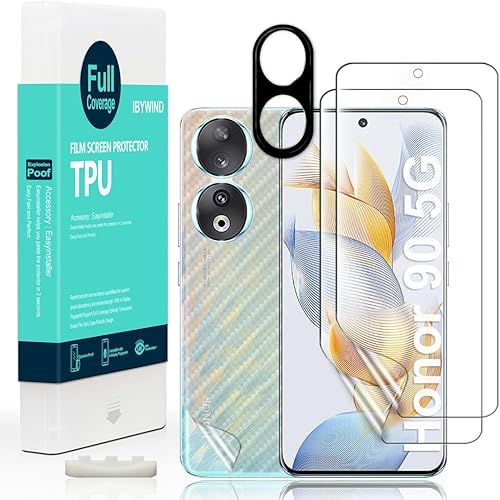 Ibywind Paquete de 2 protectores de pantalla para Honor 90 5G de 6.7 pulgadas + 1 protector de lente de cámara + 1 película trasera, película de TPU