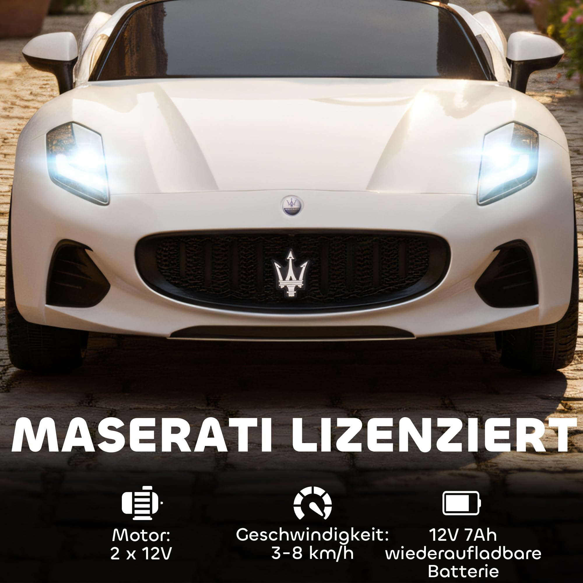 AIYAPLAY Dziecięce auto elektryczne Maserati 12V 2-osobowy Biały