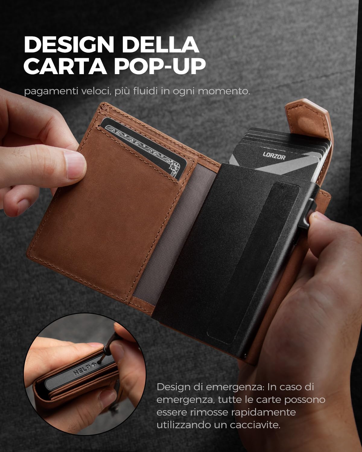 LORZOR® Portafoglio Uomo Slim Vera Pelle con Magnetica, Porta Carte di Credito con Protezione RFID & Portamonete, Portacarte Uomo Pop-up Contenere 10 Carte, Porta Tessere Tascabile, Magnetica