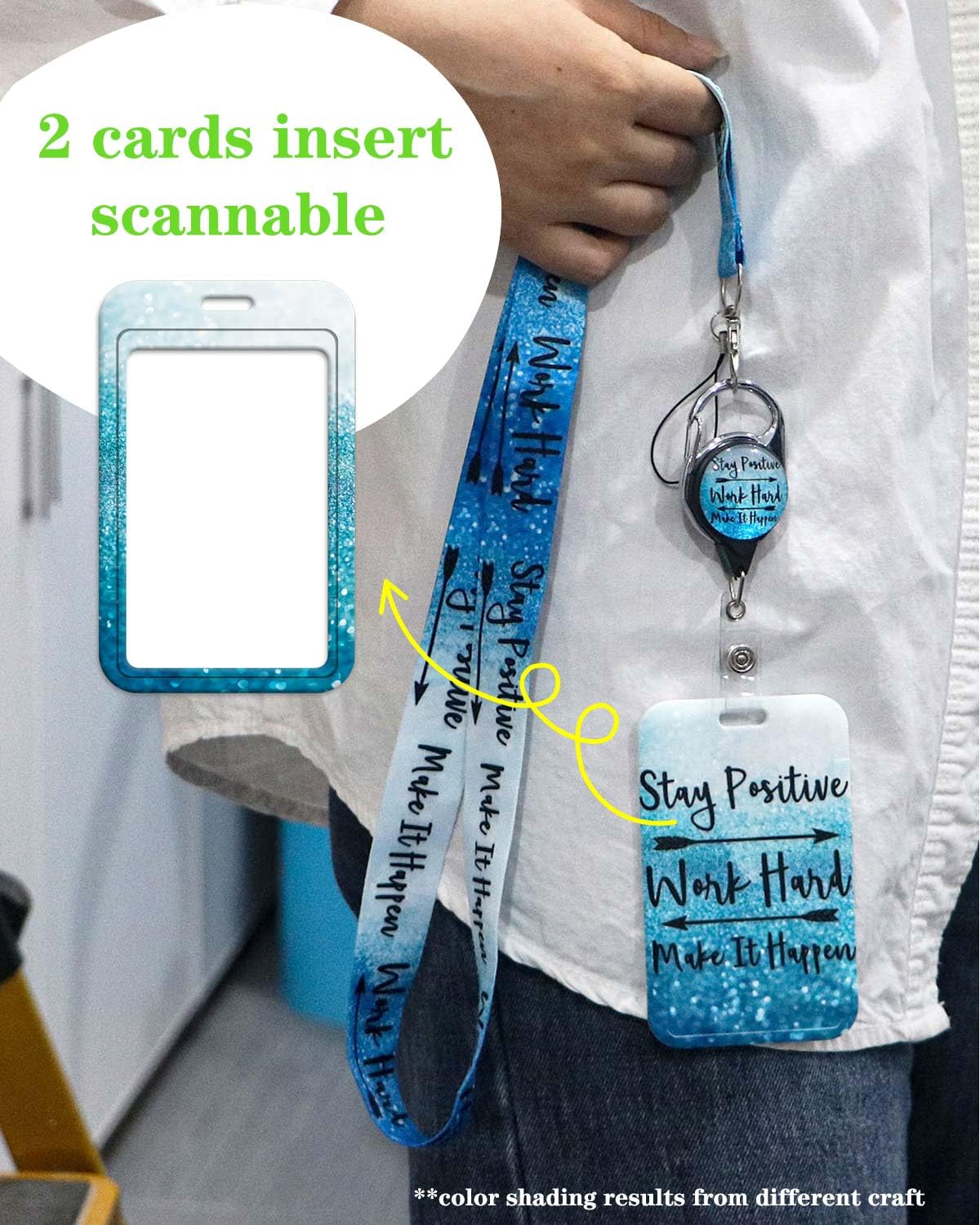 Positive Lanyard ID Card Holder with Retractable Badge Reel Cute Blue Neck Strap Key Lanyard for Teacher Kids Nurse Student Cruise Office School ID Credit Cards - Image 2