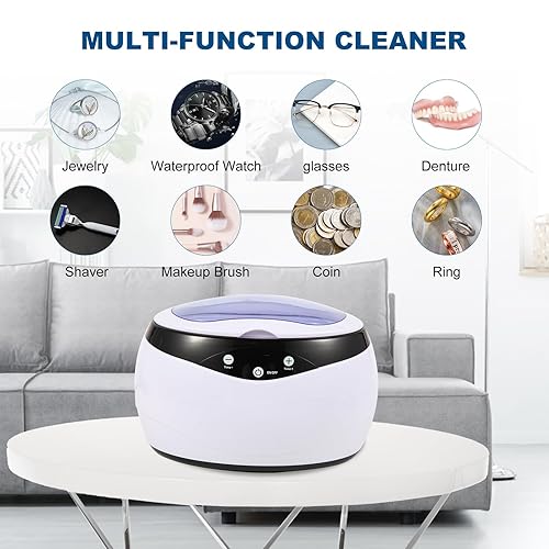 Miniatura 5 de Limpiador ultrasónico de joyas, limpiador ultrasónico profesional de 22 onzas (22.0 fl oz) con 5 temporizadores digitales para limpiar joyas,