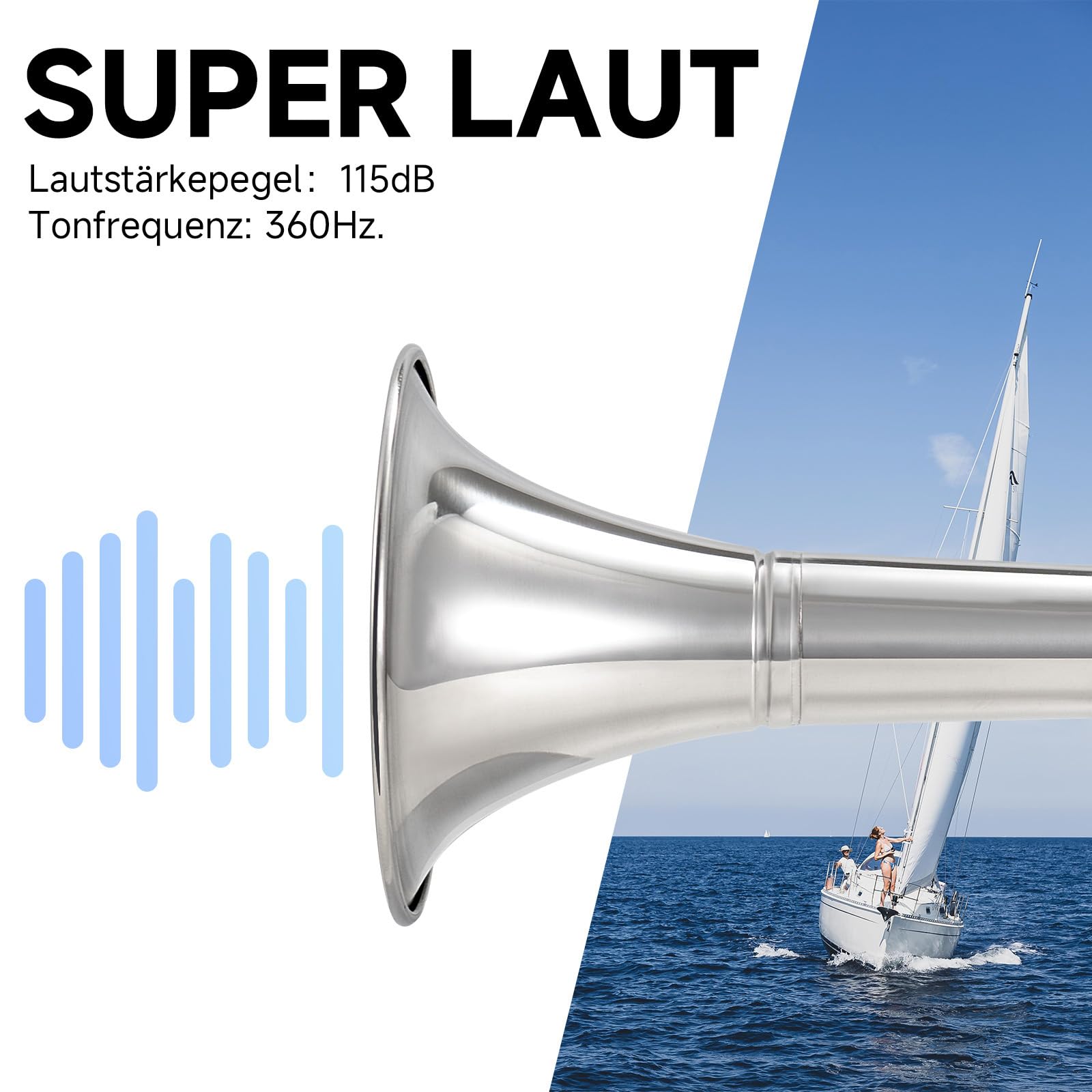 FARBIN 12V Bootshupe Schiffshorn Einzelne Trompete Hupe Wasserdichtes Signalhorn für Boote Edelstahl Marine Hupe für Schiffe Segelboote Yachten LKW SUV RV Auto Car