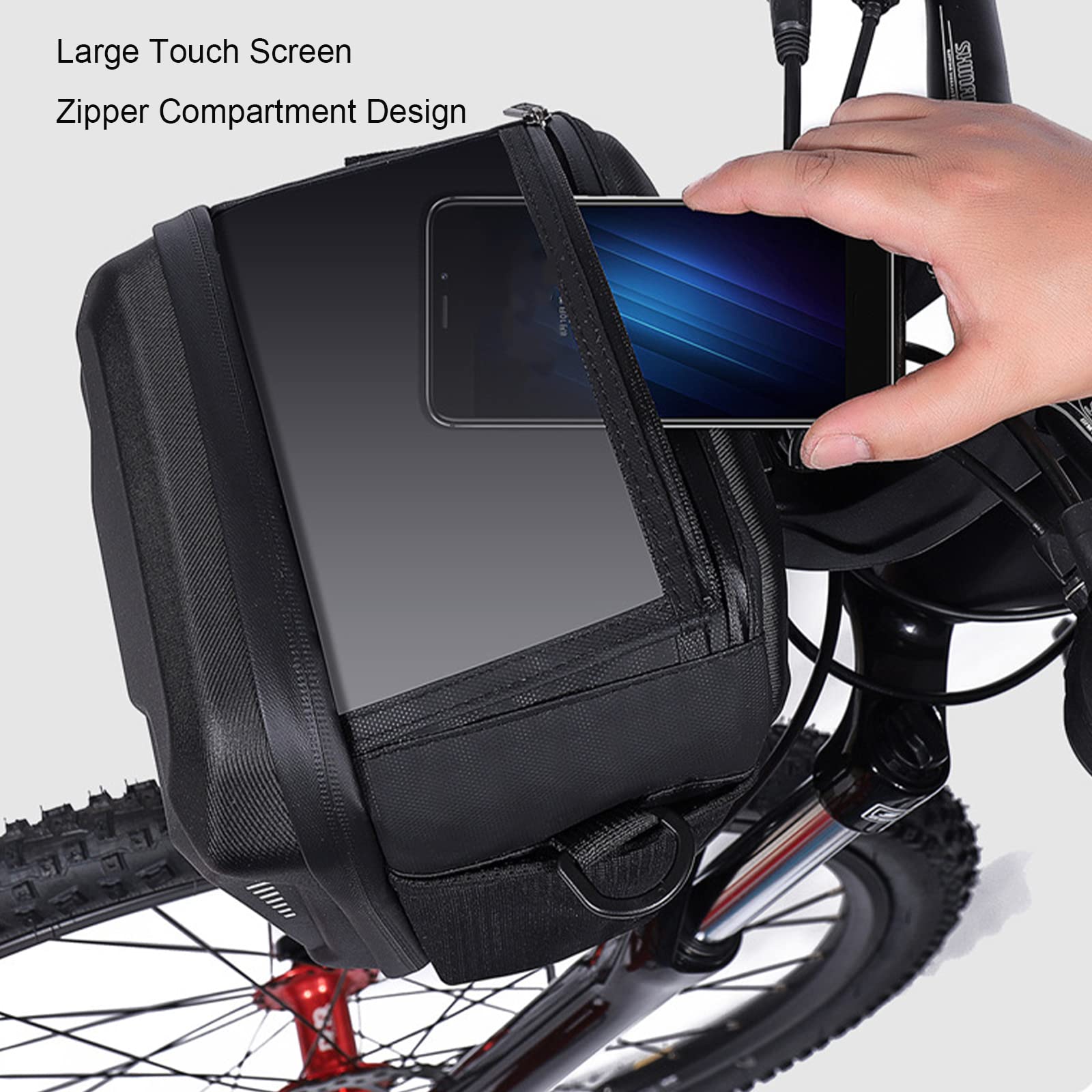 Bolsa para Manillar de Bicicleta, Alforja Dura de la Pantalla táctil de TPU del Bolso de la Cremallera del Manillar de la Bici de Shell de EVA 3L