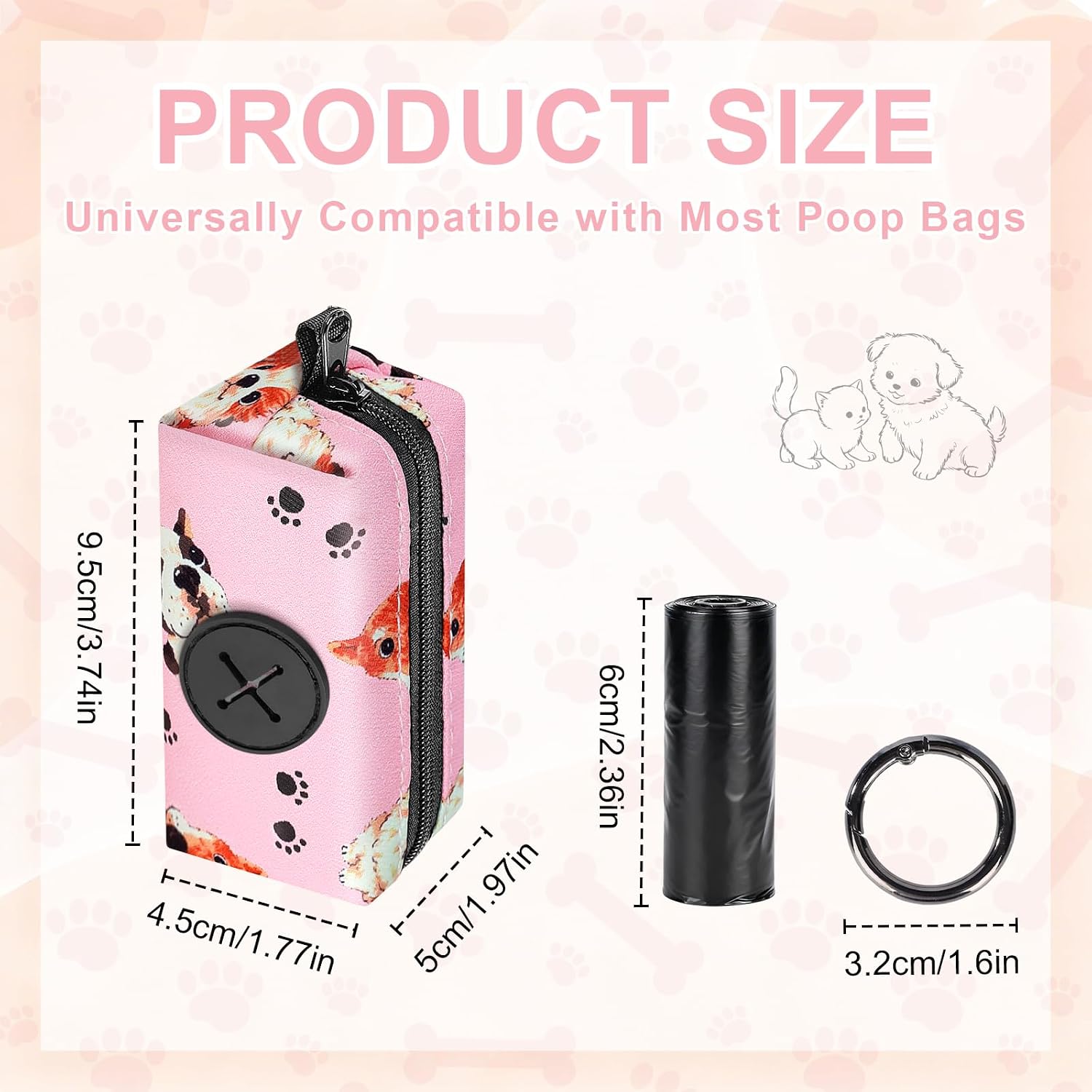 2 bolsas dispensadoras para bolsas de caca de perro, soporte para bolsas de caca de perro, tela suave con mosquetón, accesorios para perros para caminar, correr, senderismo (piernas - rosa y azul) 4