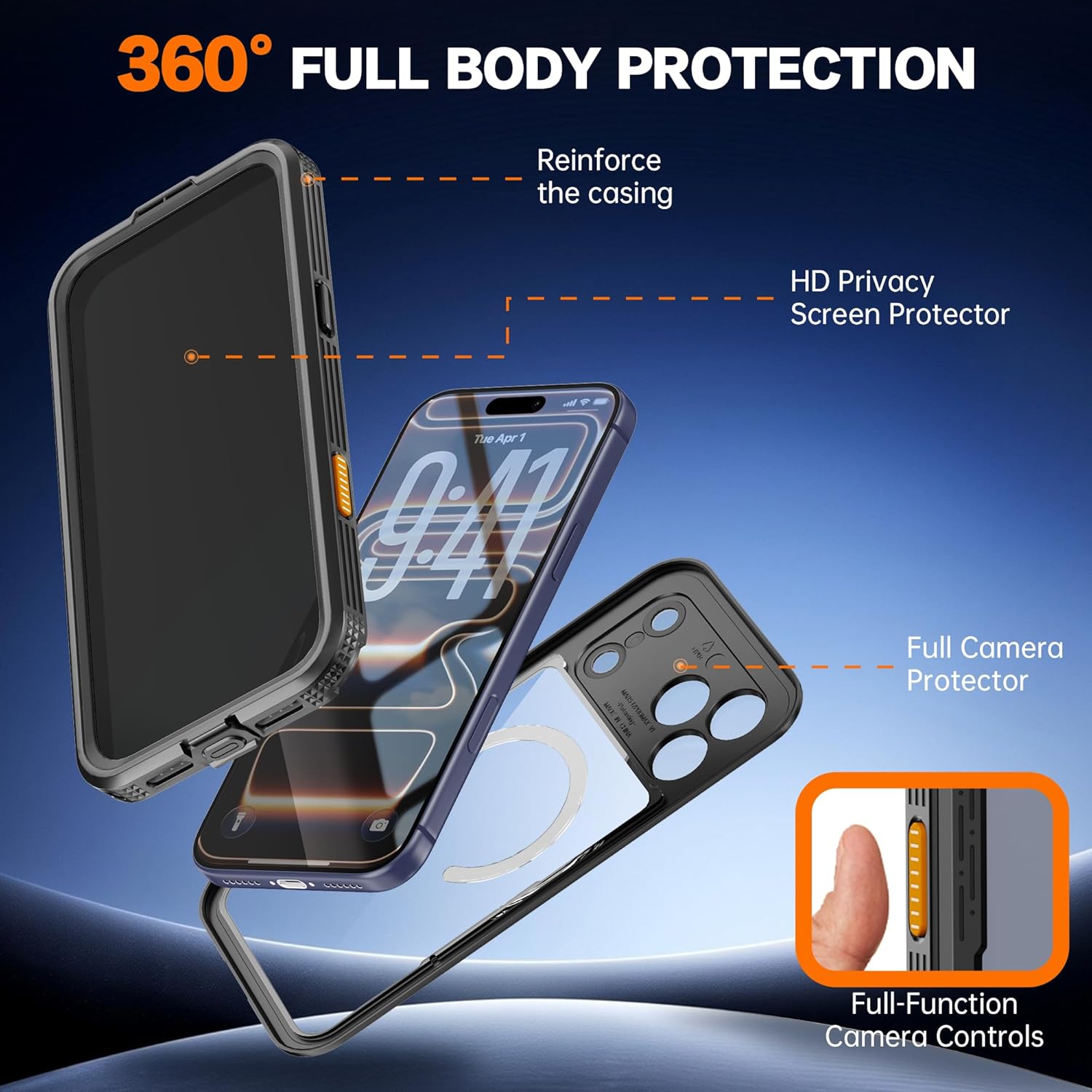 Magnetic for iPhone 17 Pro Max Waterproof Case, Built-in Screen & Camera Protector, Compatible with MagSafe, IP68 Full Body Dustproof Shockproof Military Phone Case, 6.9" Black - Image 6