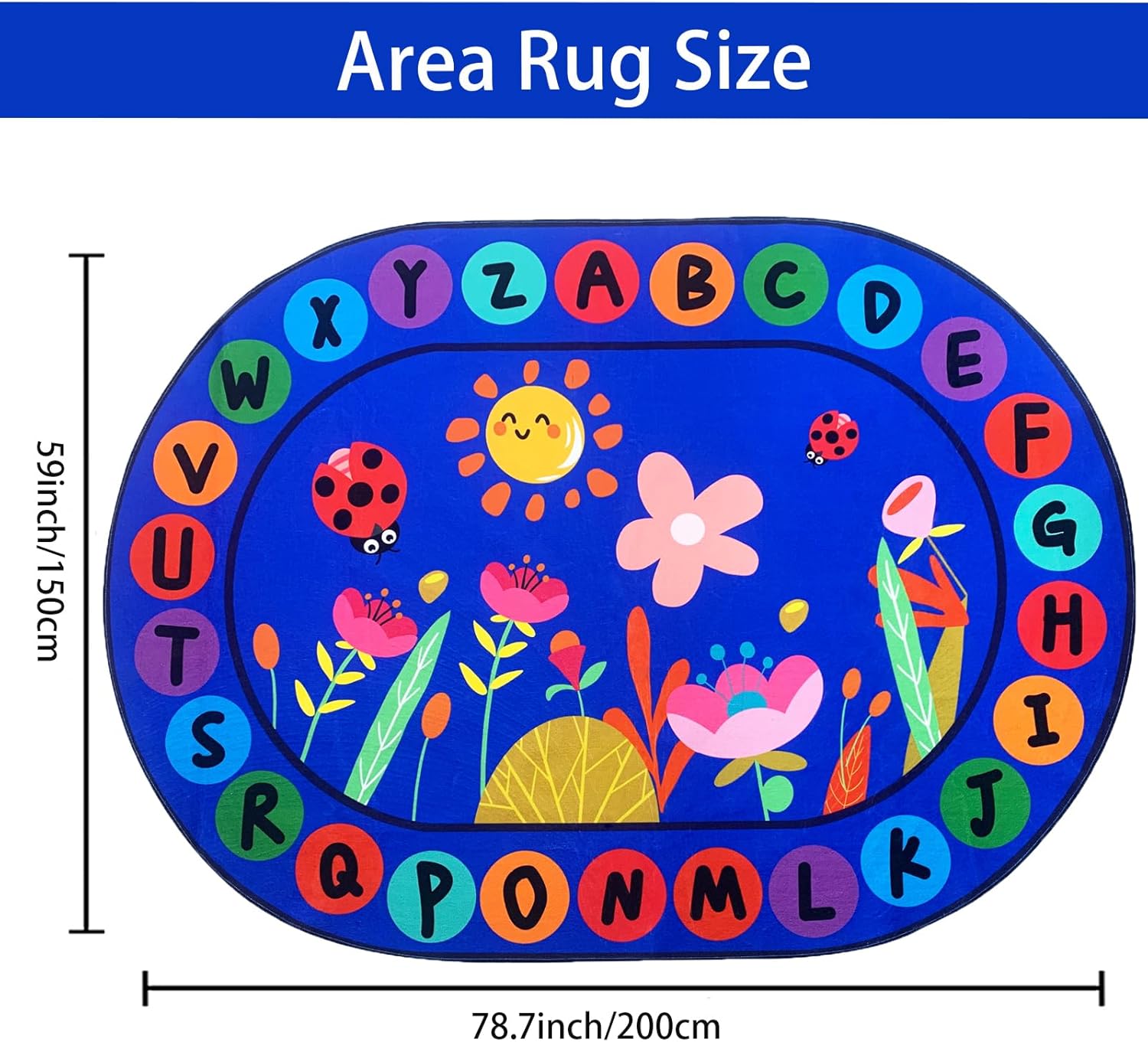 USTIDE Large Oval Educational Kids Rug 5x7,ABC Alphabet Flowers Educational & Fun Classroom Rug Non-Slip Play Mat Learning Area Rug for Bedroom Playroom Decor