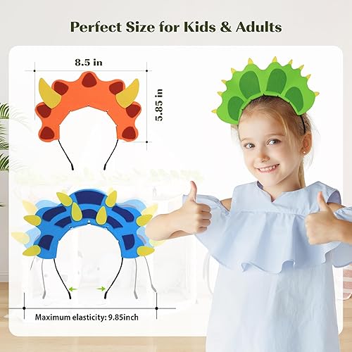 Miniatura 2 de Paquete de 12 diademas de dinosaurio, sombreros de dragón, recuerdos de fiesta, suministros de decoraciones de cumpleaños, accesorios para disfraz