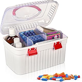 Kuber Industries Plastic Rectangular Medicine Box for Home First Aid Kit Emergency Indoor Outdoor Medical Utility Storage Medicine Box Red & White
