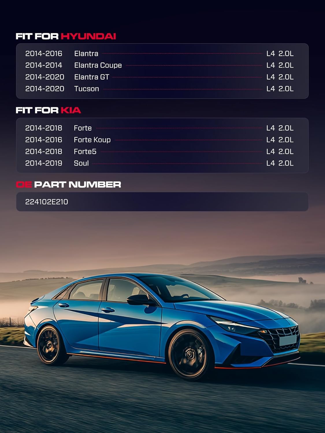 224102E210 Engine Valve Cover with Gasket, Cap Compatible with 2014-2016 Elantra, 2014-2020 Elantra GT, 2014-2020 Tucson, Kia 2014-2018 Forte Forte5, 2014-2016 Forte Koup, 2014-2019 Soul, 2.0L