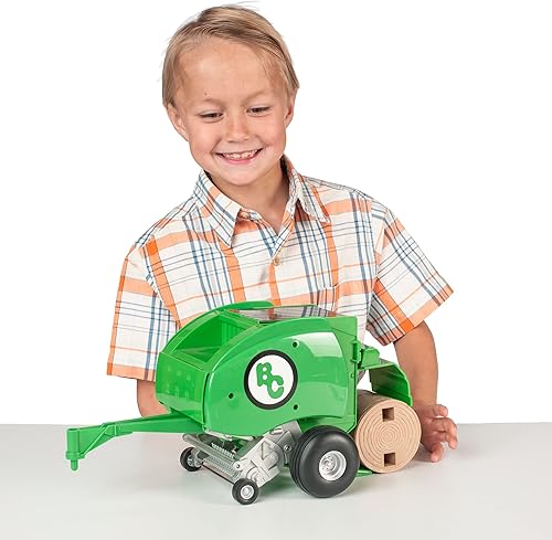 Miniatura 9 de Big Country Toys Paquete de tractor y empacadora, escala 120, juguetes de granja, tractor de juguete verde, bala de heno con agujeros, plástico