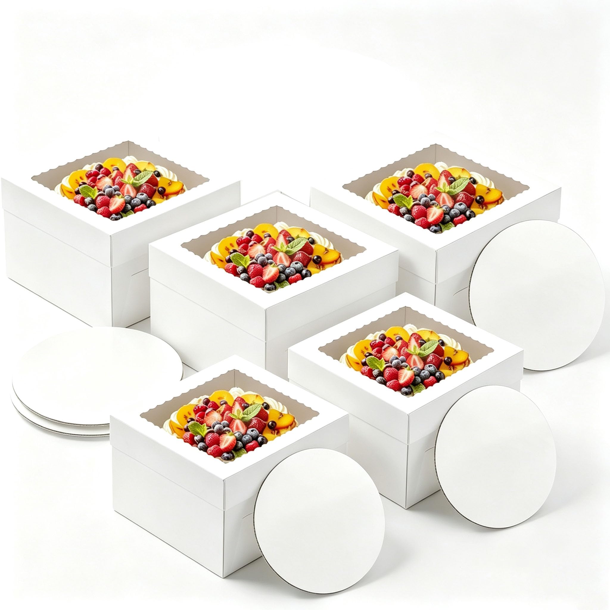 EEGAO Extra Deep White Cake Boxes with Window and Cake Boards, Premium Sturdy Bakery Boxes for Tall Cakes, Tiered Cakes and Desserts (12inch)
