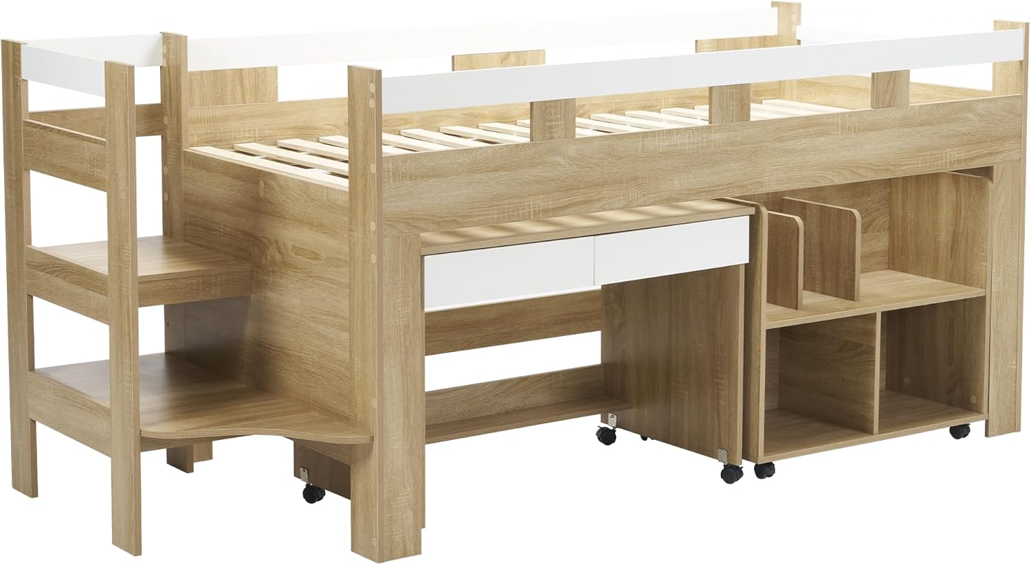 システムベッド 木製ロフトベッド 収納棚付き STPZHXC システムベッド ロフトベッド ロータイプ デスク付き ラック