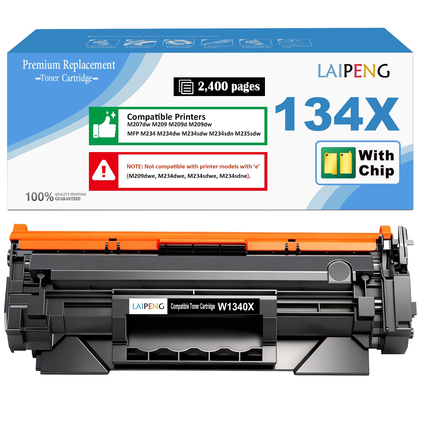 LAIPENG 134X W1340X Black Toner Cartridges High Yield with Chip Compatible for 134A W1340A 134X W1340X for M207dw M209 M209d M209dw MFP M234 M234dw